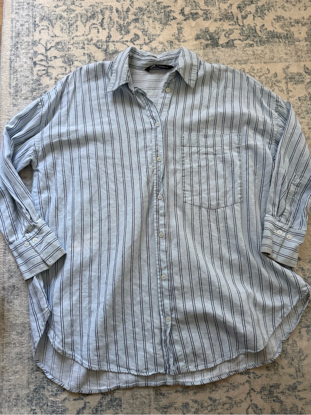 Light Blue Striped Button-Up Shirt by Zara